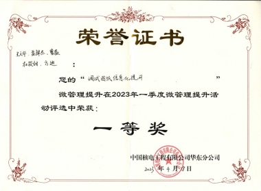 2023年第一季度工程公司华东分公司微治理提升运动一等奖